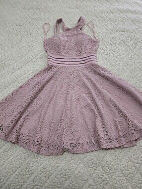 City Studio Lace Fit-and-Flare Dress in Dusty Rose